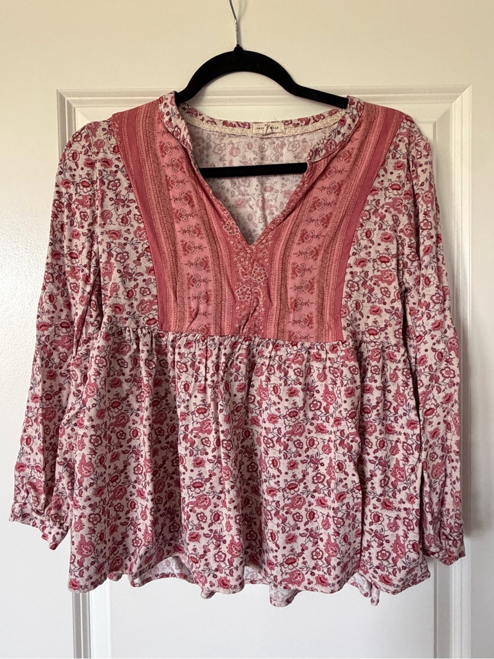 Mason & Belle Pink Floral Boho Long Sleeve Blouse Size S